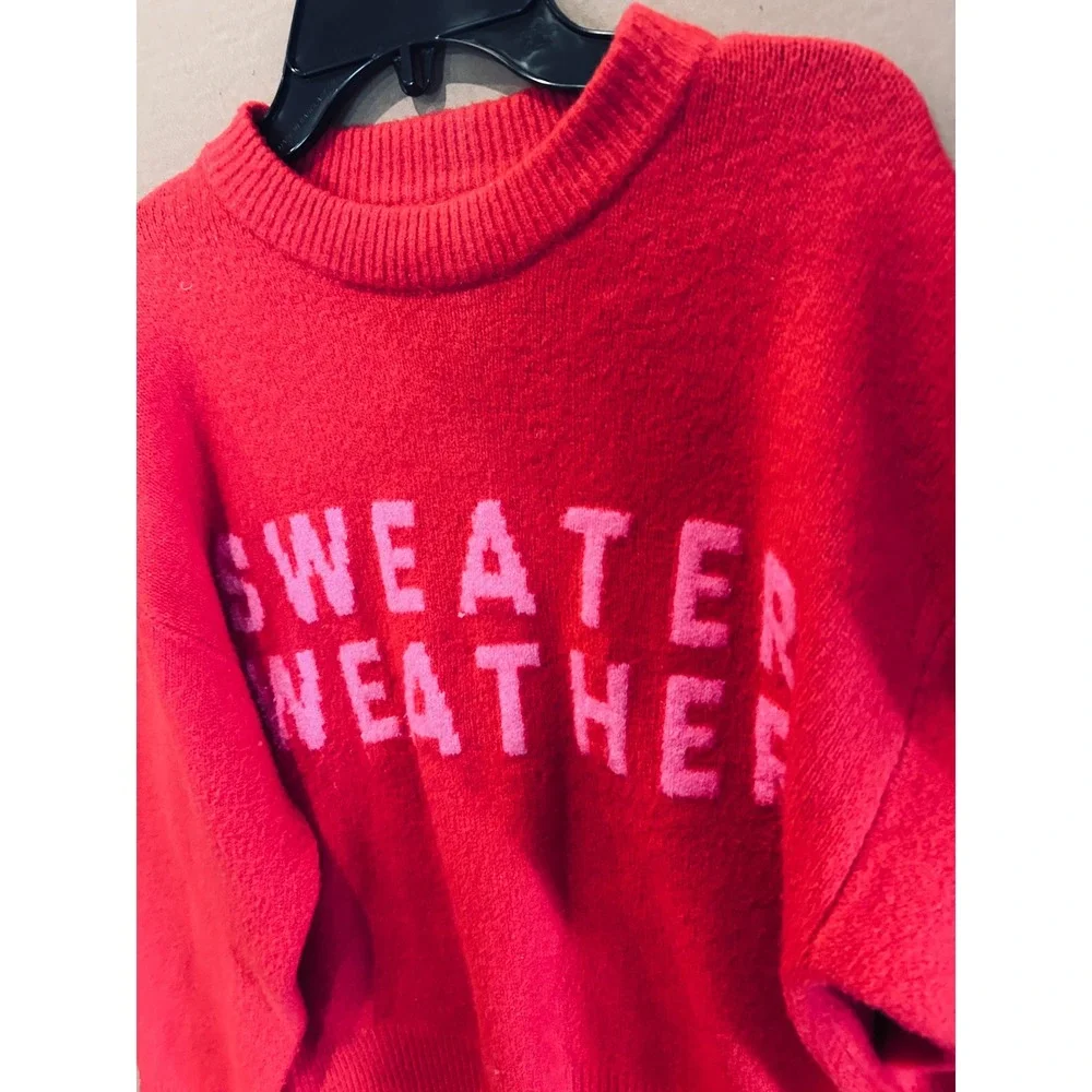 A New Day Sweater Weather Graphic Pullover Womens S Red Pink Excellent Knit - Picture 3 of 5